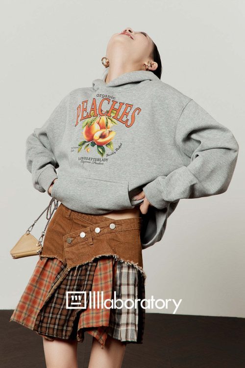 Fruit Print Sweat Hoodie / Docking Mini Skirt