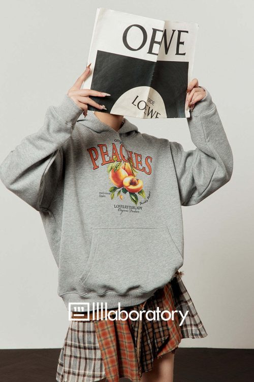 Fruit Print Sweat Hoodie / Docking Mini Skirt