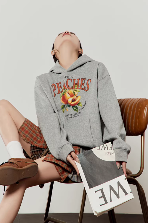 Fruit Print Sweat Hoodie / Docking Mini Skirt