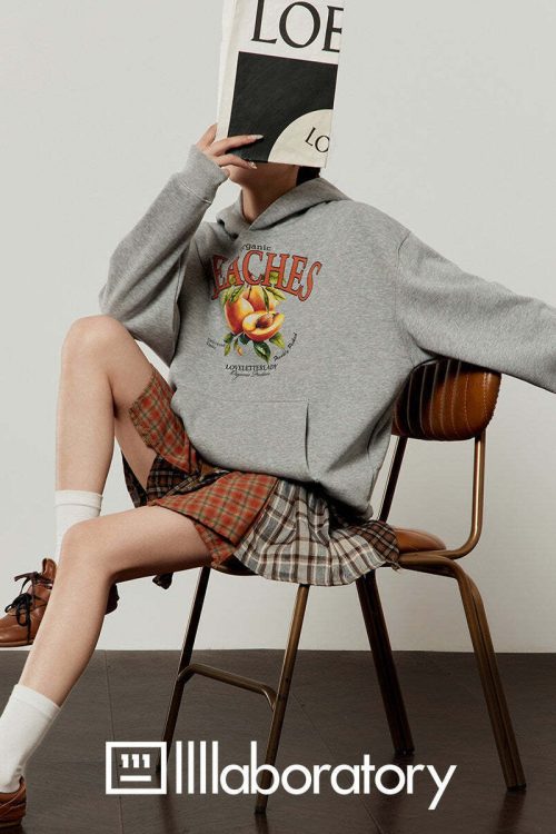 Fruit Print Sweat Hoodie / Docking Mini Skirt