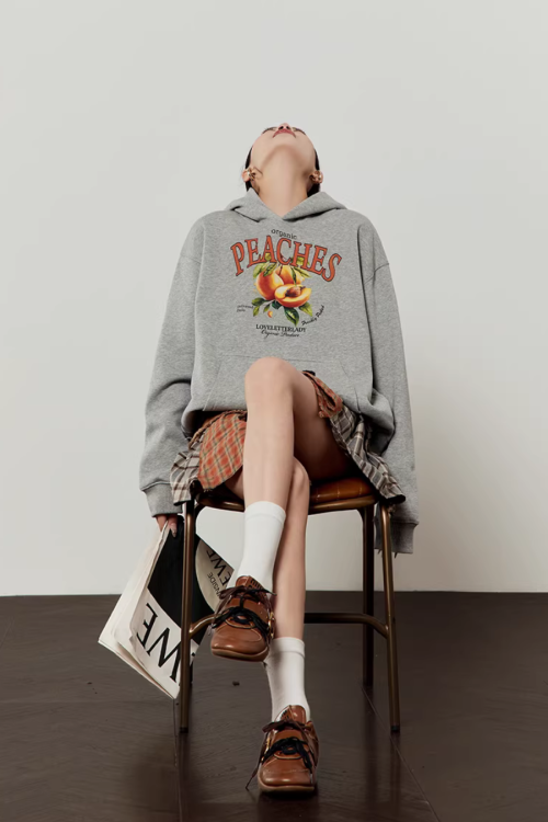 Fruit Print Sweat Hoodie / Docking Mini Skirt