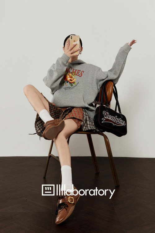 Fruit Print Sweat Hoodie / Docking Mini Skirt