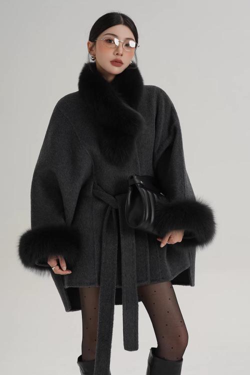 Fur Collar Cape Coat