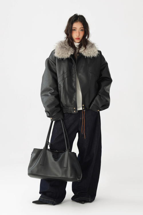Fur Collar Leather Jacket