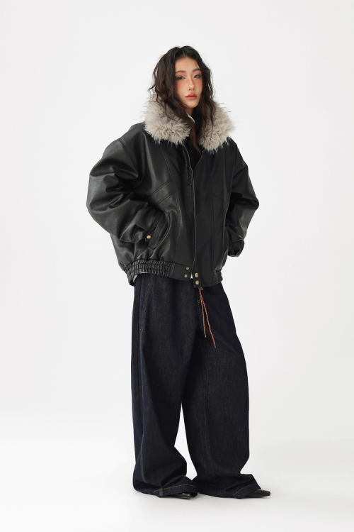 Fur Collar Leather Jacket