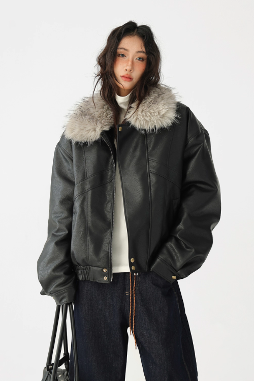 Fur Collar Leather Jacket