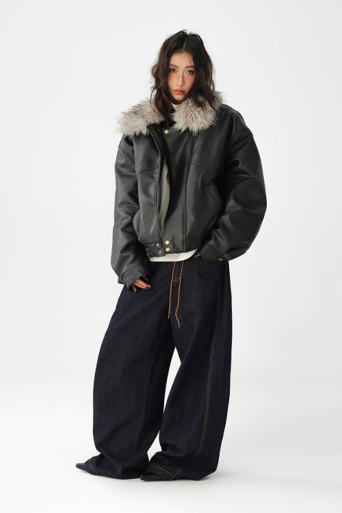 Fur Collar Leather Jacket