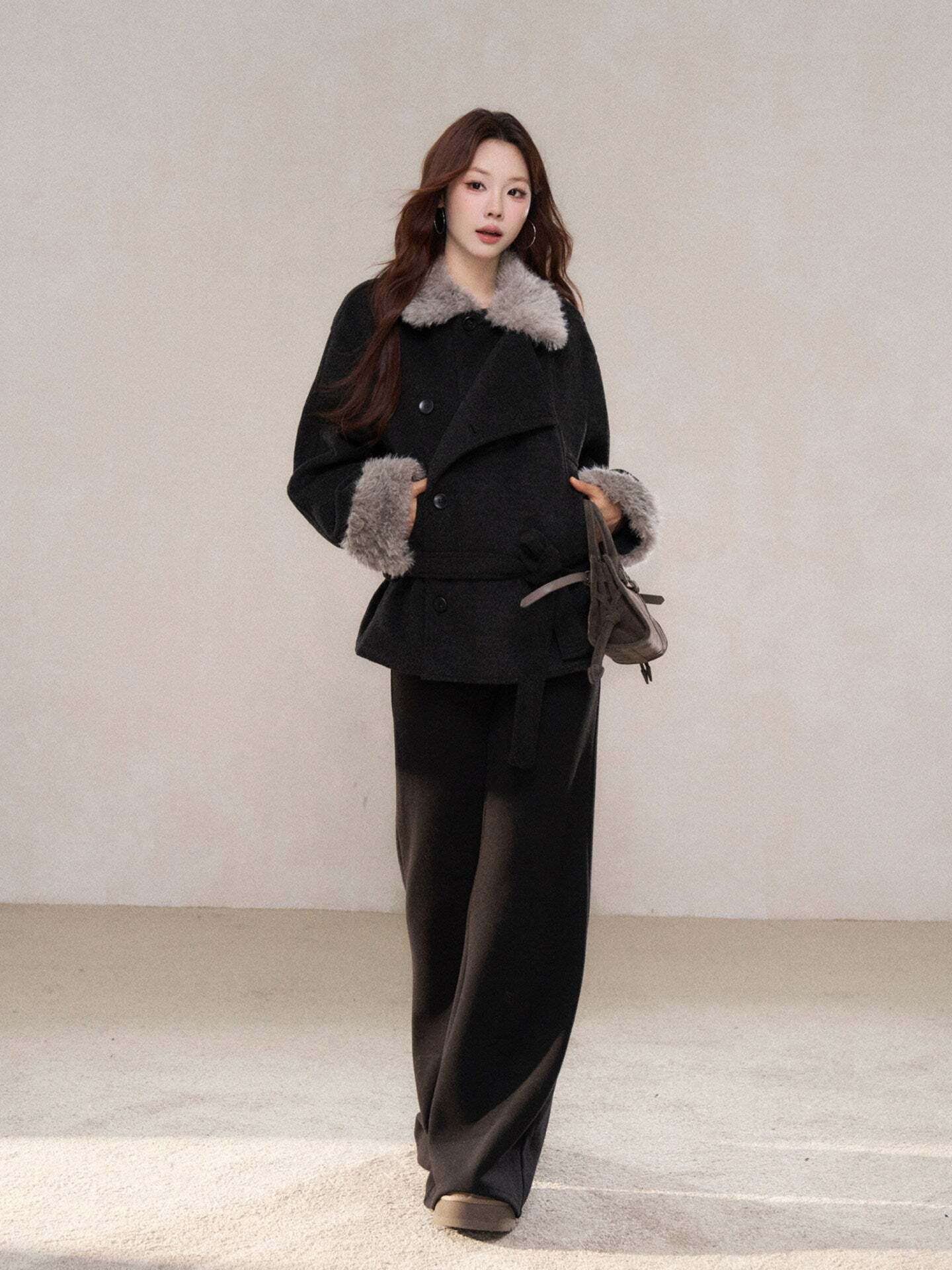 Fur Collar Mid-Length Coat Fur Collar Mid-Length Coat