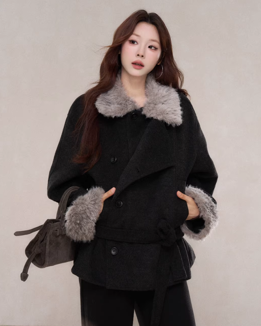 Fur Collar Mid-Length Coat Fur Collar Mid-Length Coat