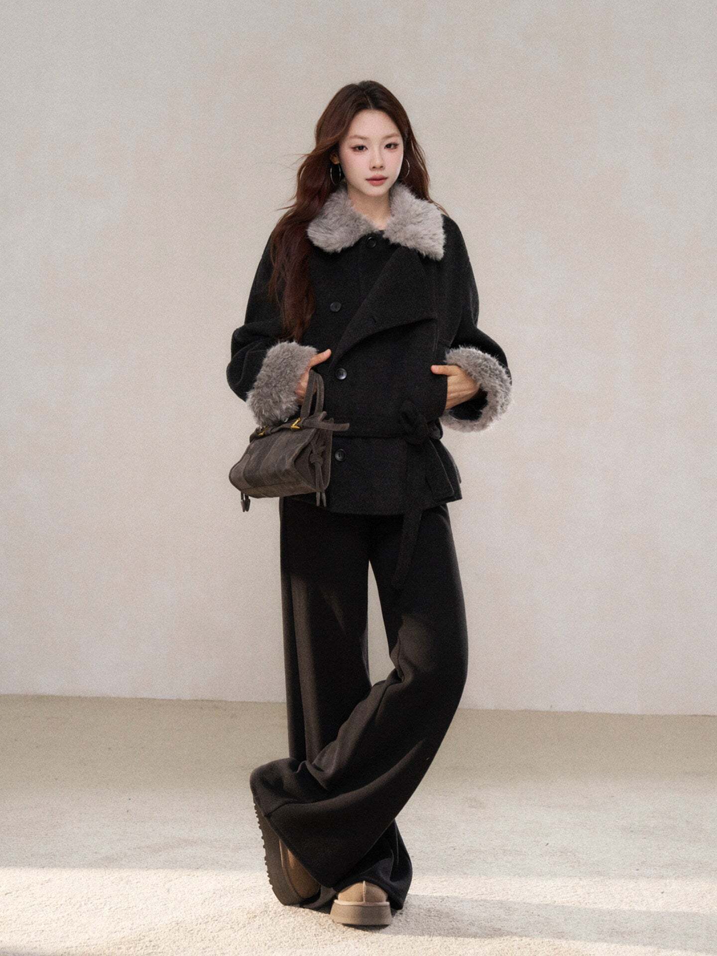 Fur Collar Mid-Length Coat Fur Collar Mid-Length Coat