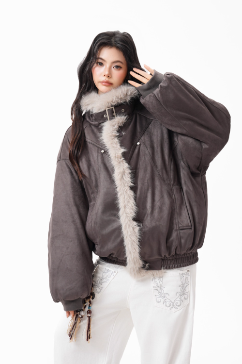 Fur Collar Suede Jacket