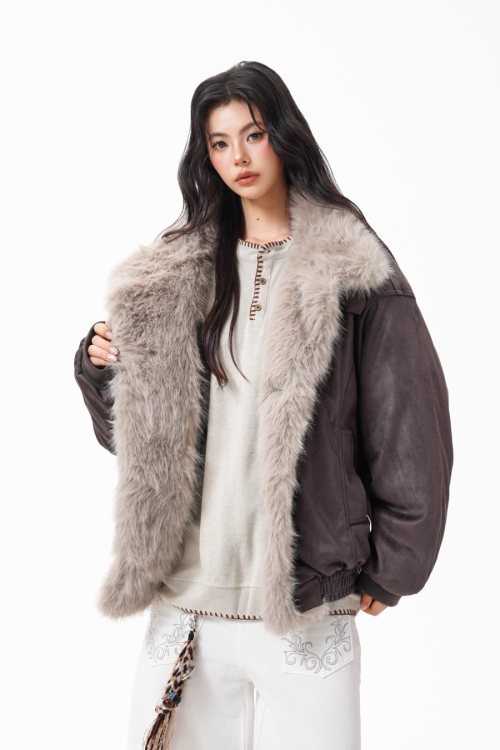 Fur Collar Suede Jacket