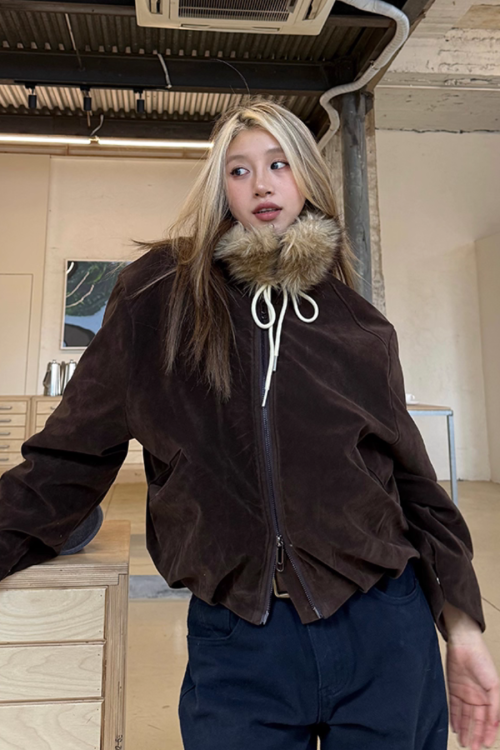 Fur Collar Suede Jacket