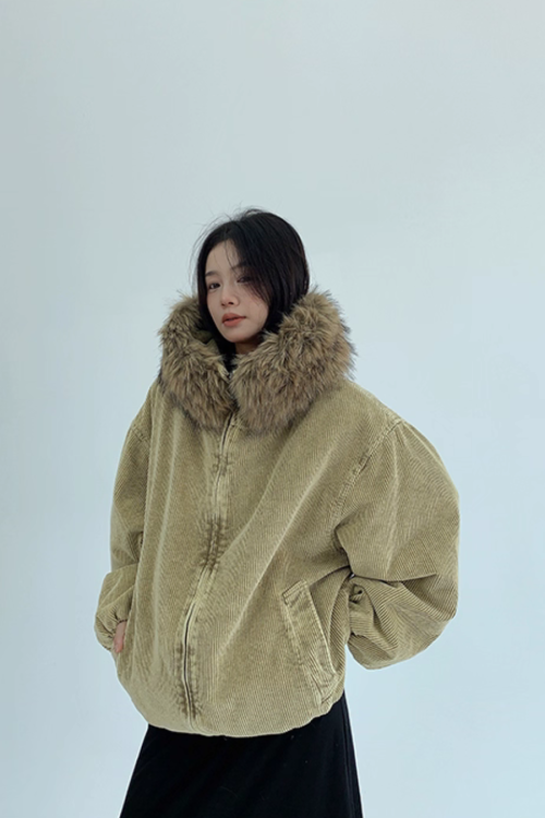 Fur Corduroy Double-Zip Jacket