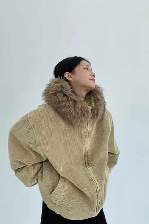 Fur Corduroy Double-Zip Jacket
