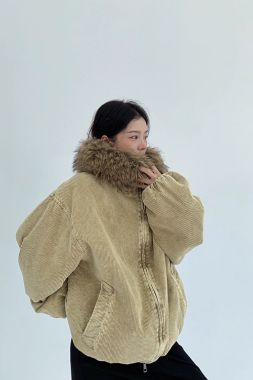 Fur Corduroy Double-Zip Jacket
