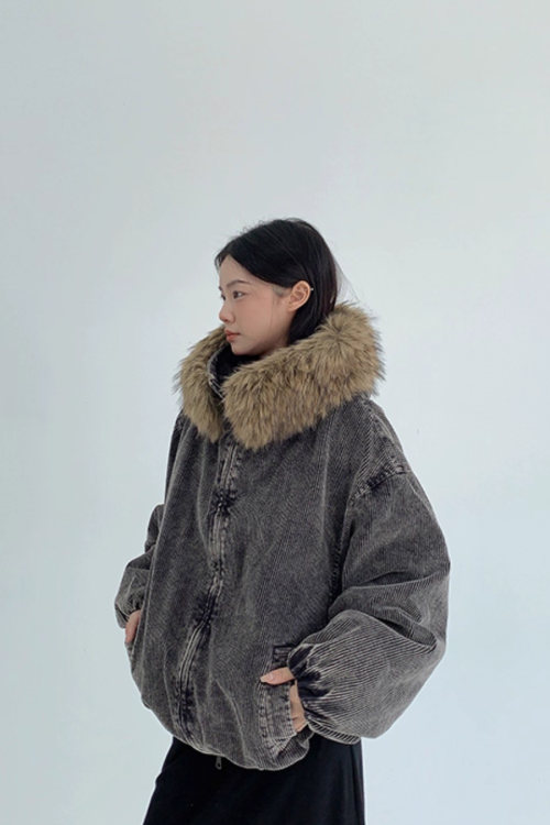 Fur Corduroy Double-Zip Jacket