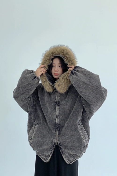 Fur Corduroy Double-Zip Jacket