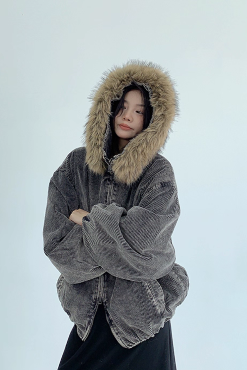 Fur Corduroy Double-Zip Jacket