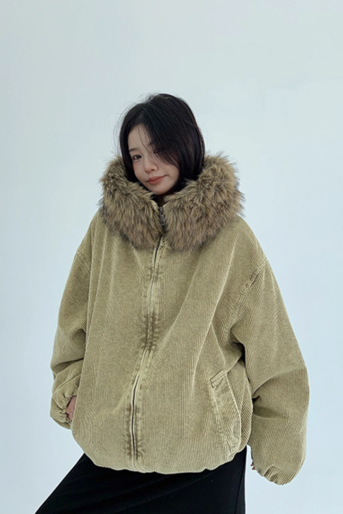 Fur Corduroy Double-Zip Jacket