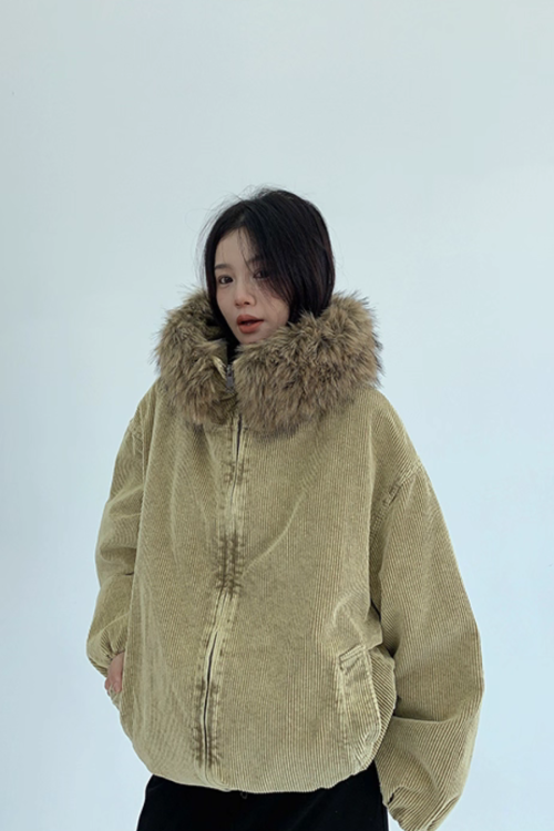 Fur Corduroy Double-Zip Jacket
