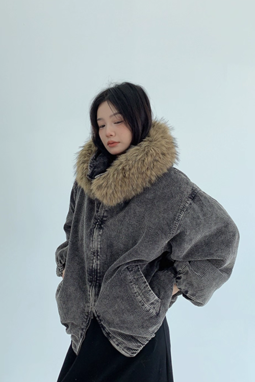 Fur Corduroy Double-Zip Jacket