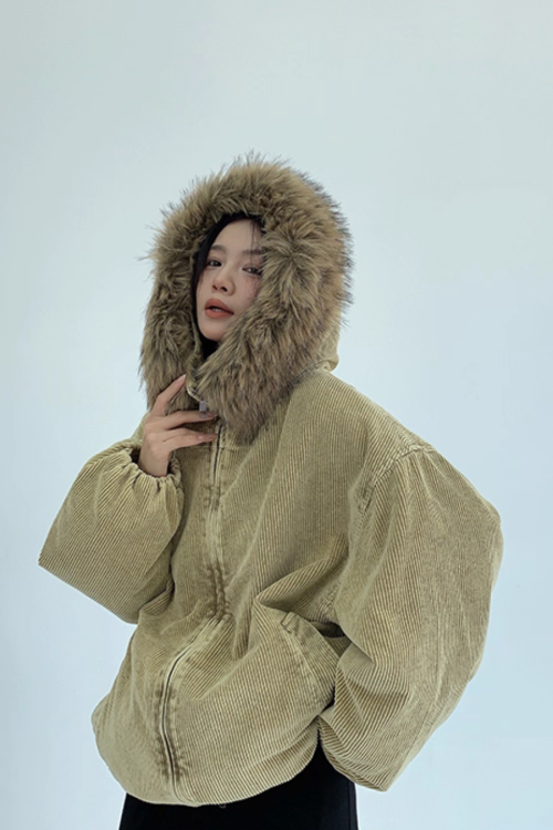 Fur Corduroy Double-Zip Jacket