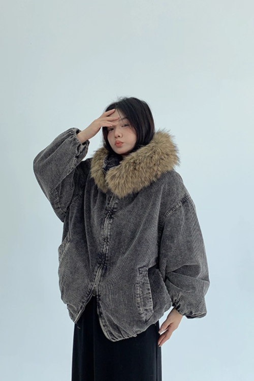 Fur Corduroy Double-Zip Jacket