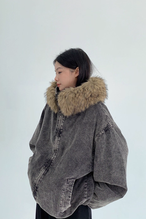 Fur Corduroy Double-Zip Jacket