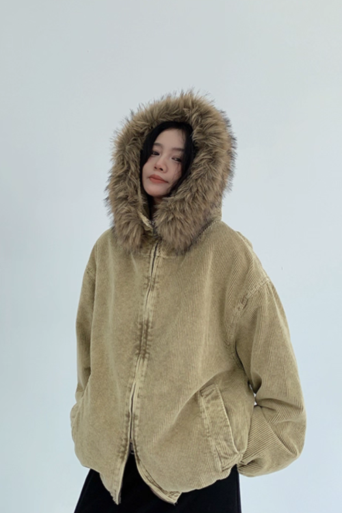 Fur Corduroy Double-Zip Jacket