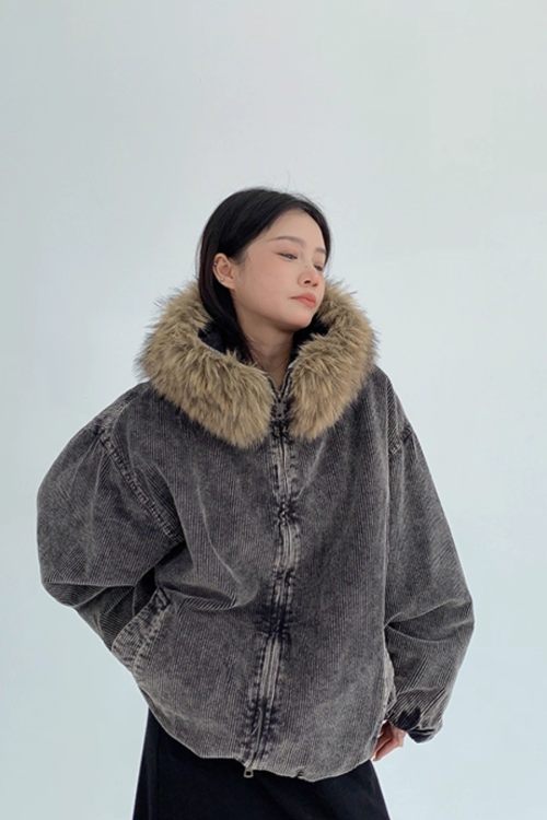 Fur Corduroy Double-Zip Jacket
