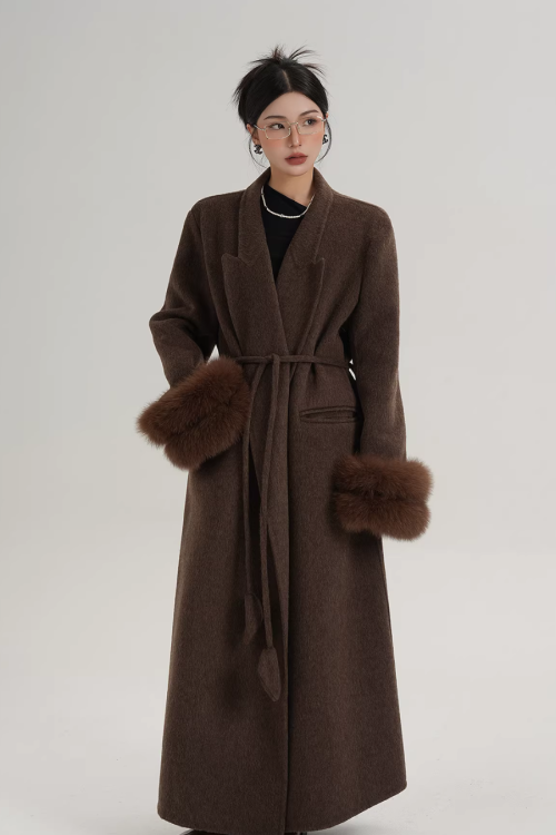 Fur Cuff Long Coat
