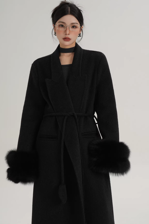 Fur Cuff Long Coat