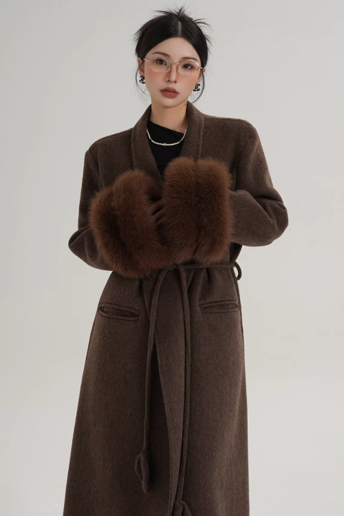 Fur Cuff Long Coat