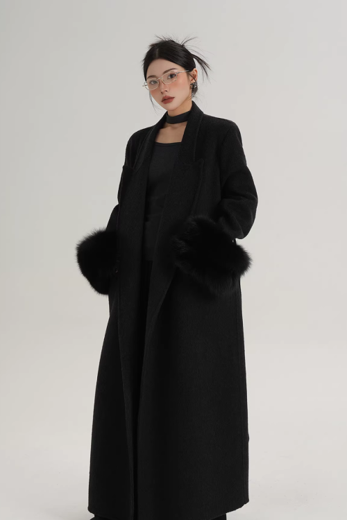 Fur Cuff Long Coat