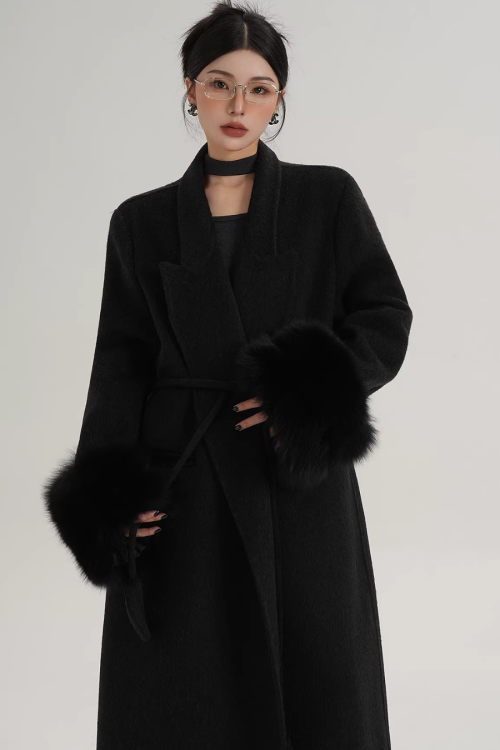Fur Cuff Long Coat