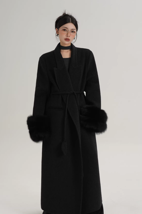 Fur Cuff Long Coat
