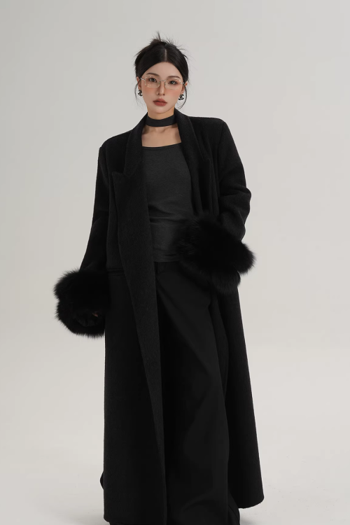 Fur Cuff Long Coat