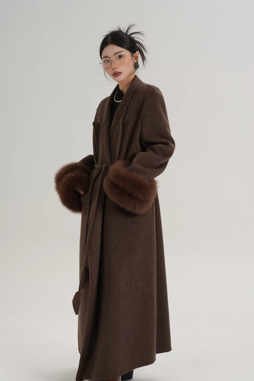 Fur Cuff Long Coat