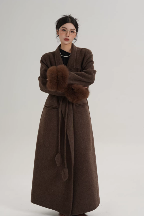 Fur Cuff Long Coat
