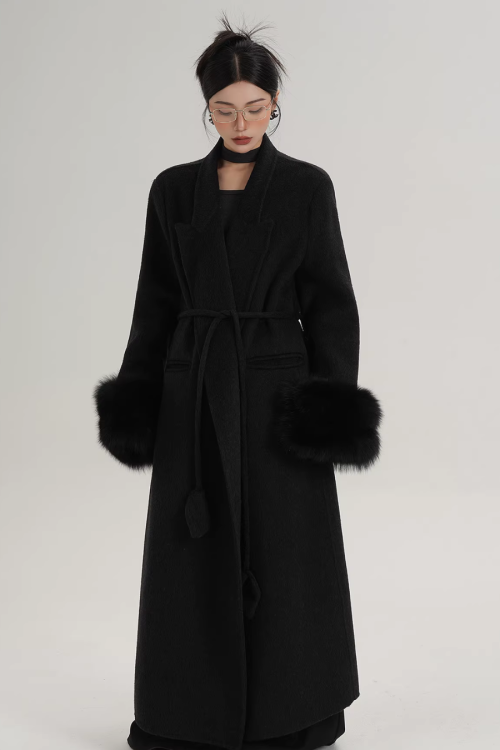 Fur Cuff Long Coat