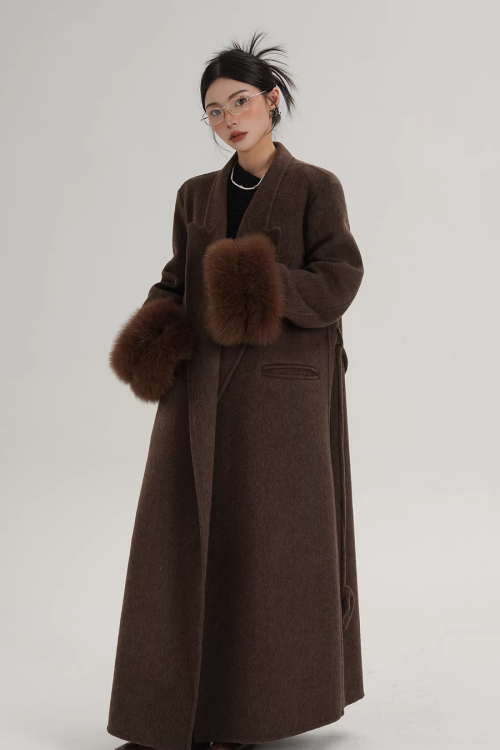 Fur Cuff Long Coat