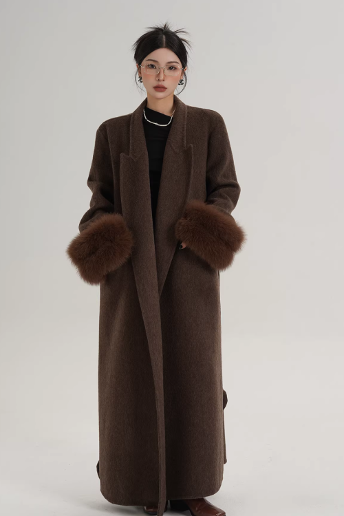 Fur Cuff Long Coat