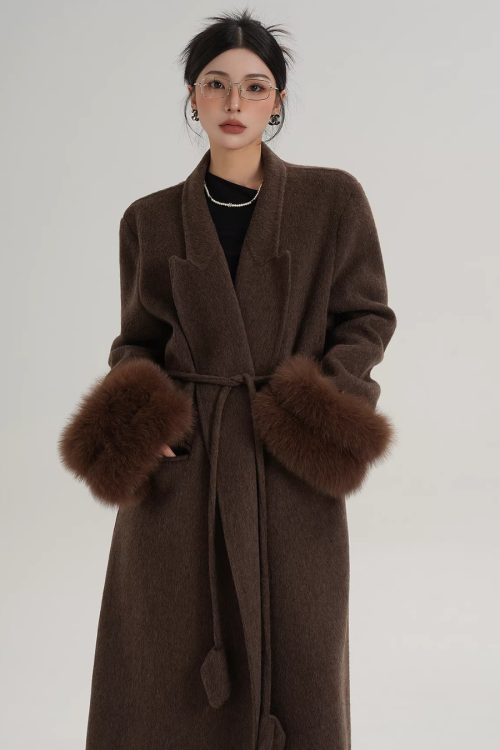 Fur Cuff Long Coat