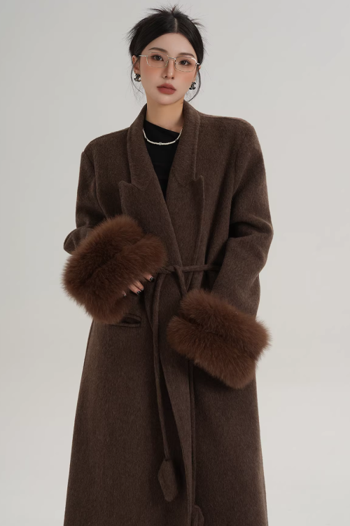 Fur Cuff Long Coat