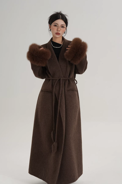Fur Cuff Long Coat