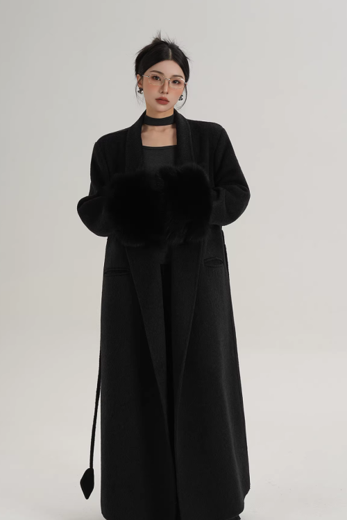 Fur Cuff Long Coat