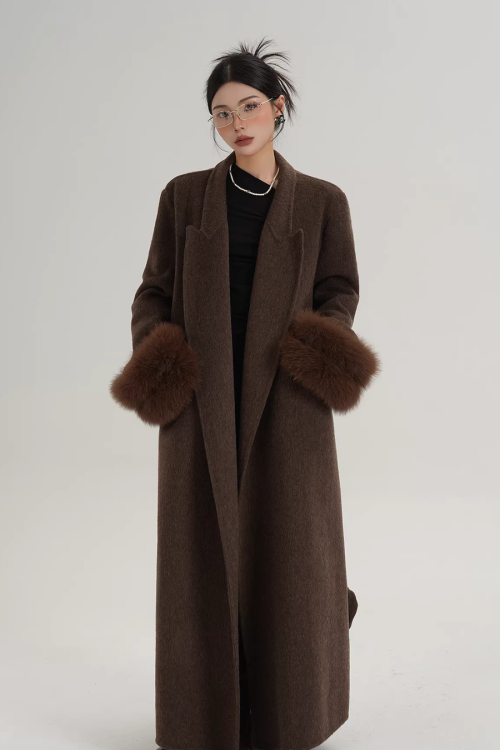Fur Cuff Long Coat
