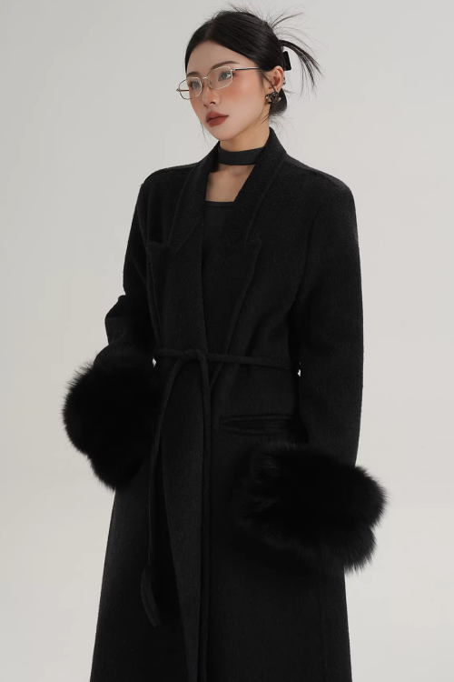 Fur Cuff Long Coat