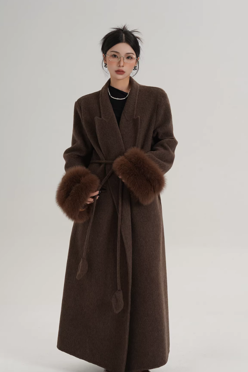 Fur Cuff Long Coat